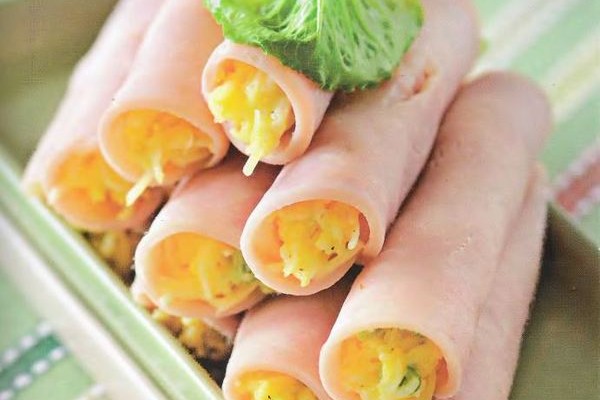 Новогодняя закуска рулеты из ветчины с сыром (новогодний, закуска, рулет, ветчина) рулет